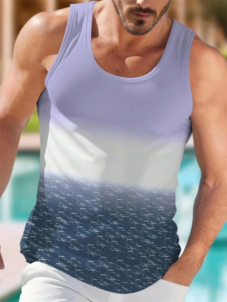 Summer Hot Male Tank Top Male 3D Color Blend Gradient Sleeveless Tank Top Fashion Sleeveless Hawaiian Casual Style Vest Clothing