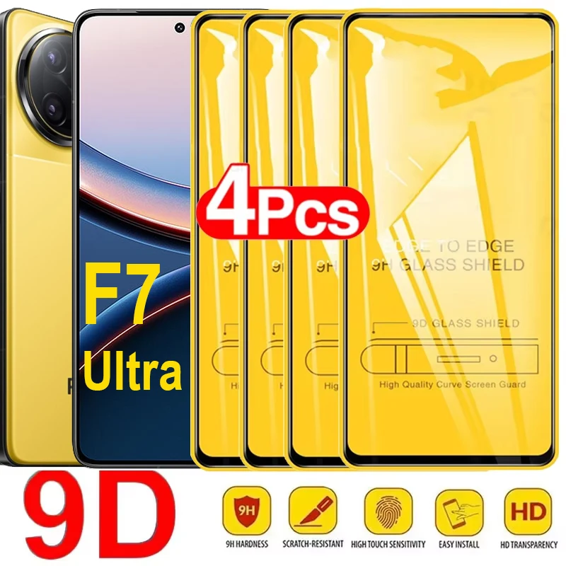 

4PCS 9D Tempered Glass For POCO F7 Ultra M6 M7 X7 F6 Pro M5S Full Cover Glass For Poco X5 F5 F3 M3 M4 X3 F4 Pro Screen Protector