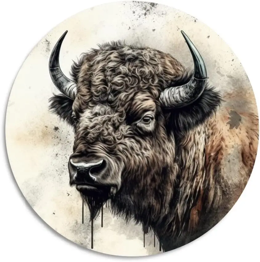 Retro Round Sign Bison Tin Metal Sign Novelty Garage Bar Kitchen Rule Humorous Wall Decor Vintage Home Family Friend Birthday Gi