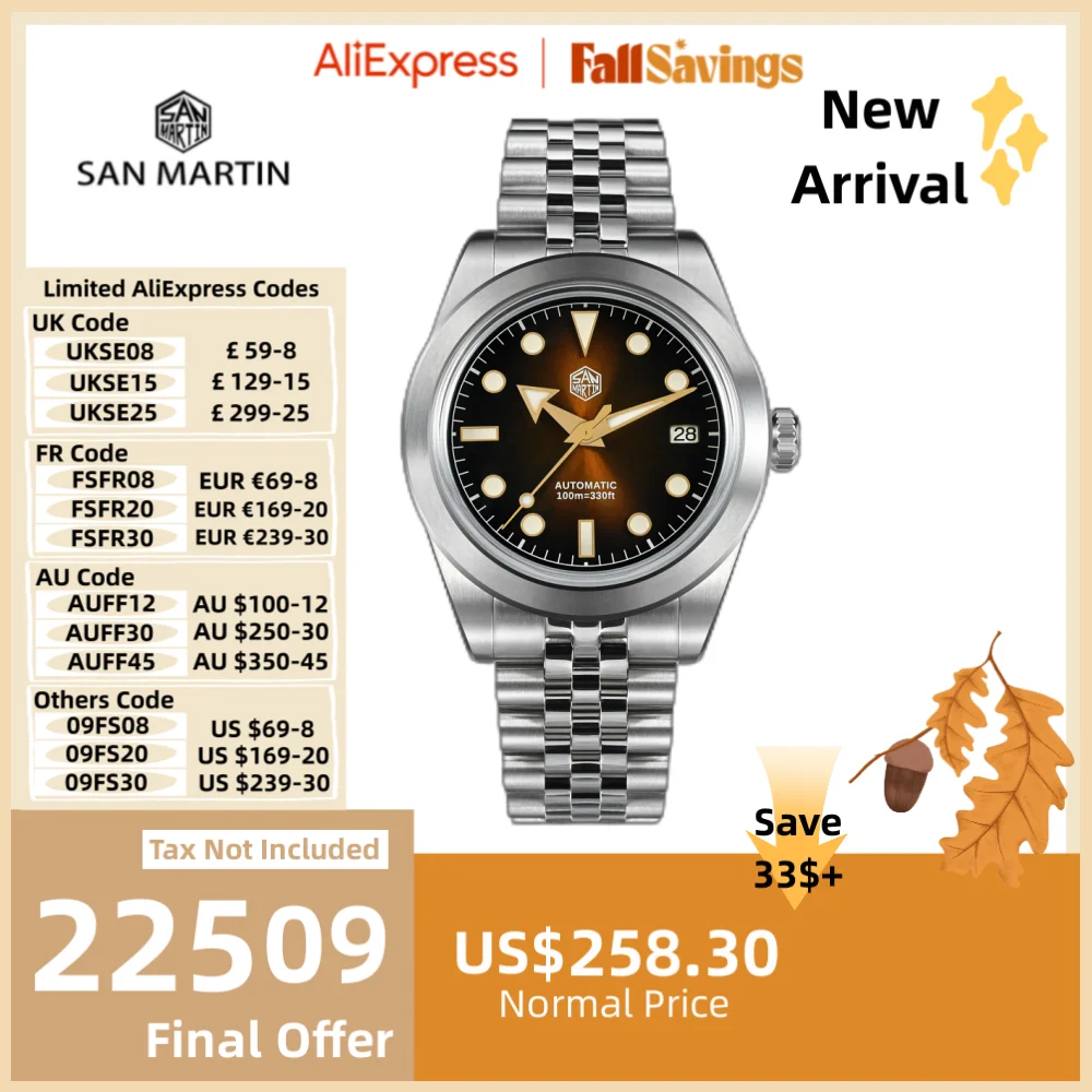 

San Martin Watch For Men NH35 Sports Wristwatch 39mm Sunray Enamel Dial Jubilee Bracelet Swim Waterproof Reloj Hombre SN0053