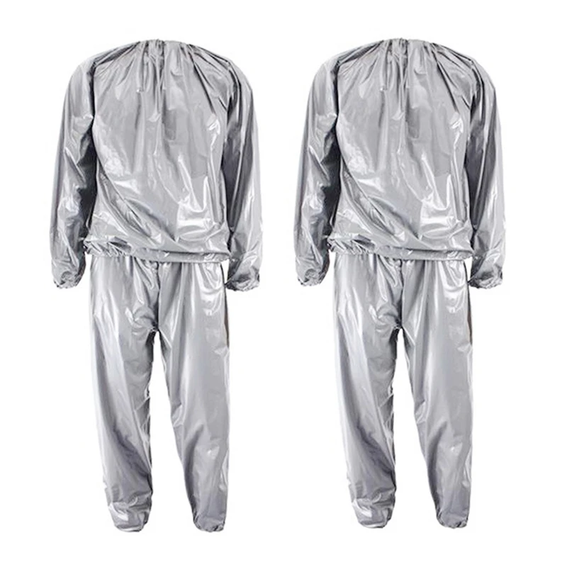 2Pcs Heavy Duty Fitness Weight Loss Sweat Sauna Suit Exercise Gym Anti-Rip Silver - Xxxl & Xxl