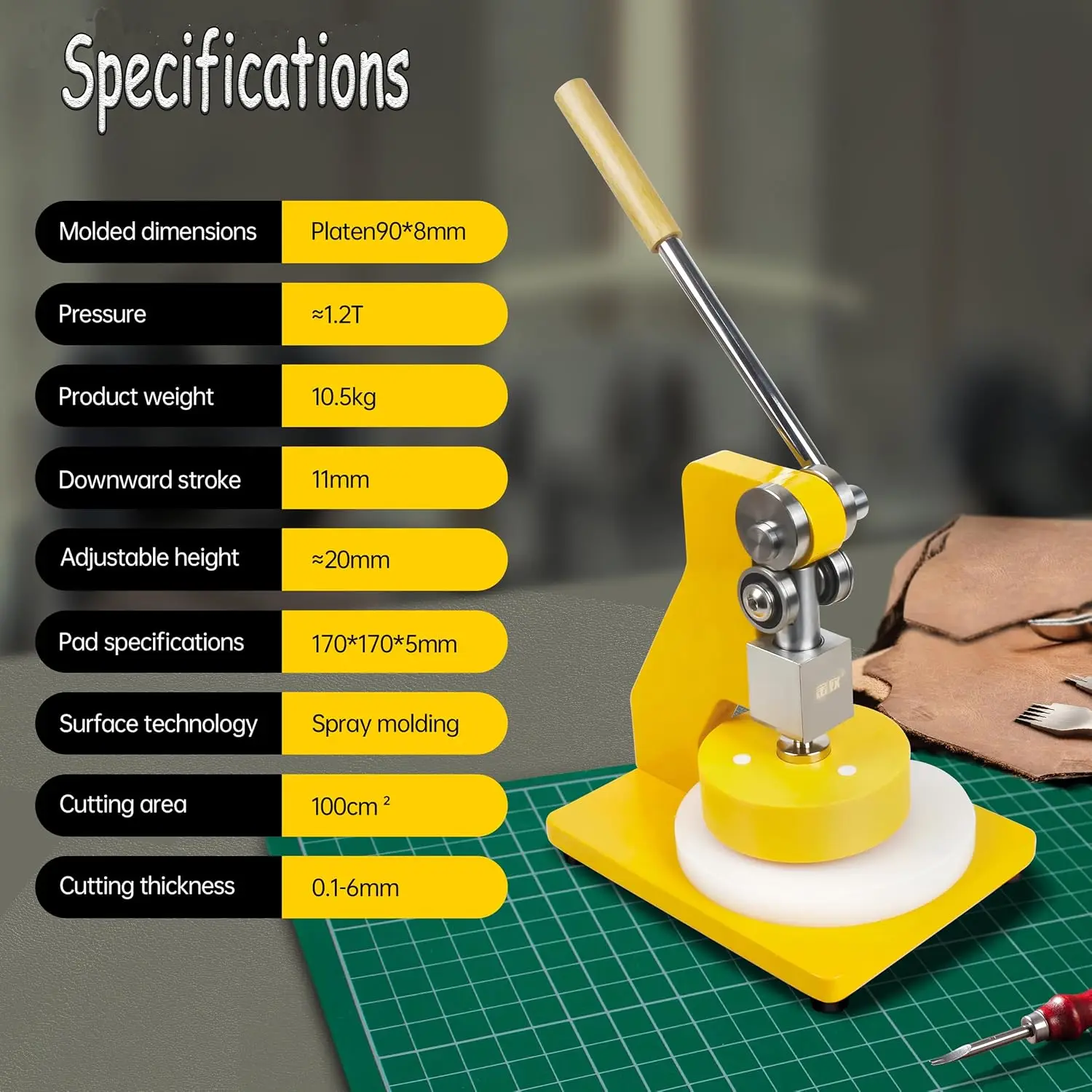 GSM Circle Sampler Cutter Round Sample Cut Machine for Paper,Fabric, Leather, ect,Hand Press Mold Cutter Leather Leathercraft Cutting Machine,100cm² Die