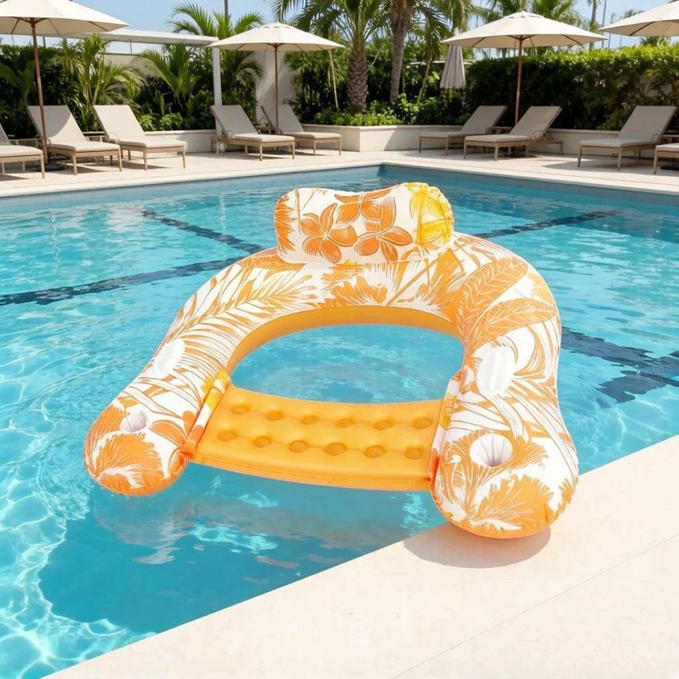 Aufblasbare Pool-Schwimmliegen für Erwachsene, 100*80CM PVC Schwimmliege mit Getränkehalter, Tragbares Wasserfloß für Schwimmbäder FY-2 – Detail 3