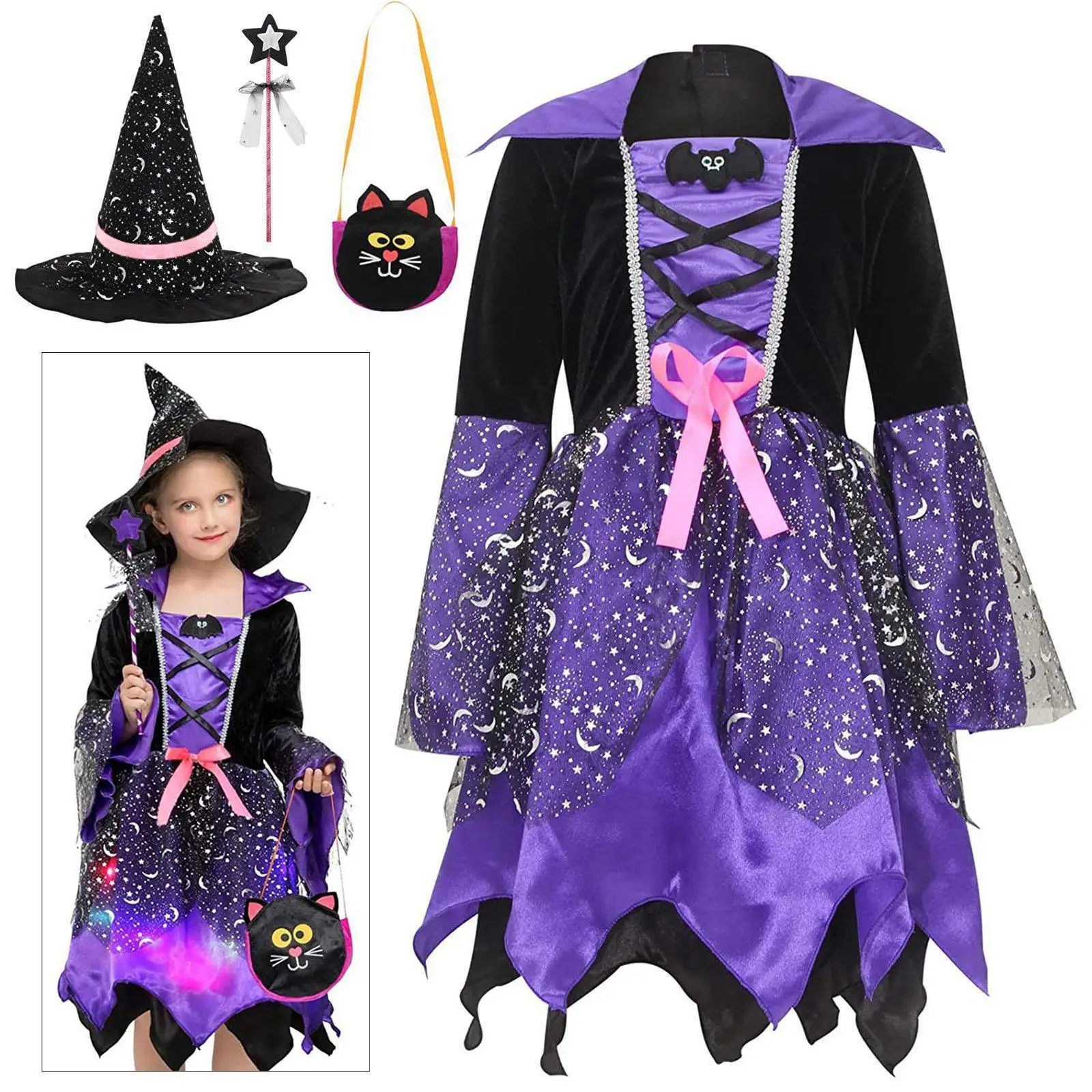카니발 파티를 위한 소녀 마녀 코스프레 의상 멋진 드레스