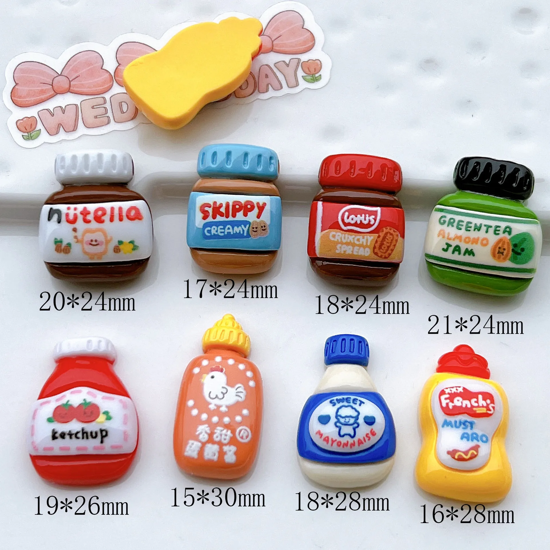 20Pcs Miniature Peanut butter ketchup Flatback Resin Cabochon Simulation Food Embellishment for Scrapbook Phone Hair Accessories