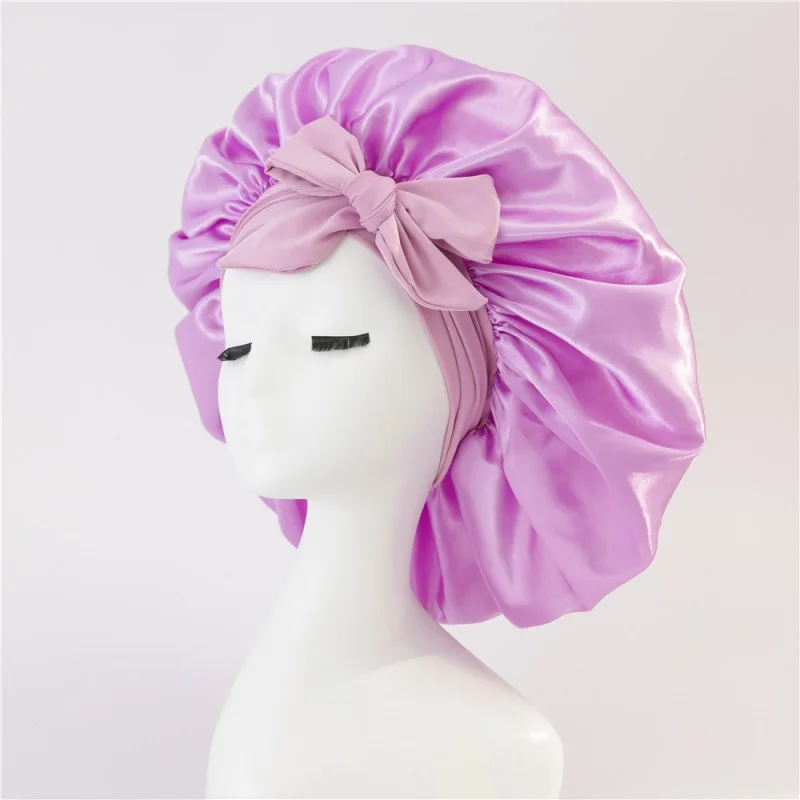 1Pcs Satin Bonnet Solid Sleeping Hat Stretchy Tie Band Elastic Night Shower Cap Adjustable Hair Head Cover Bonnet for Women