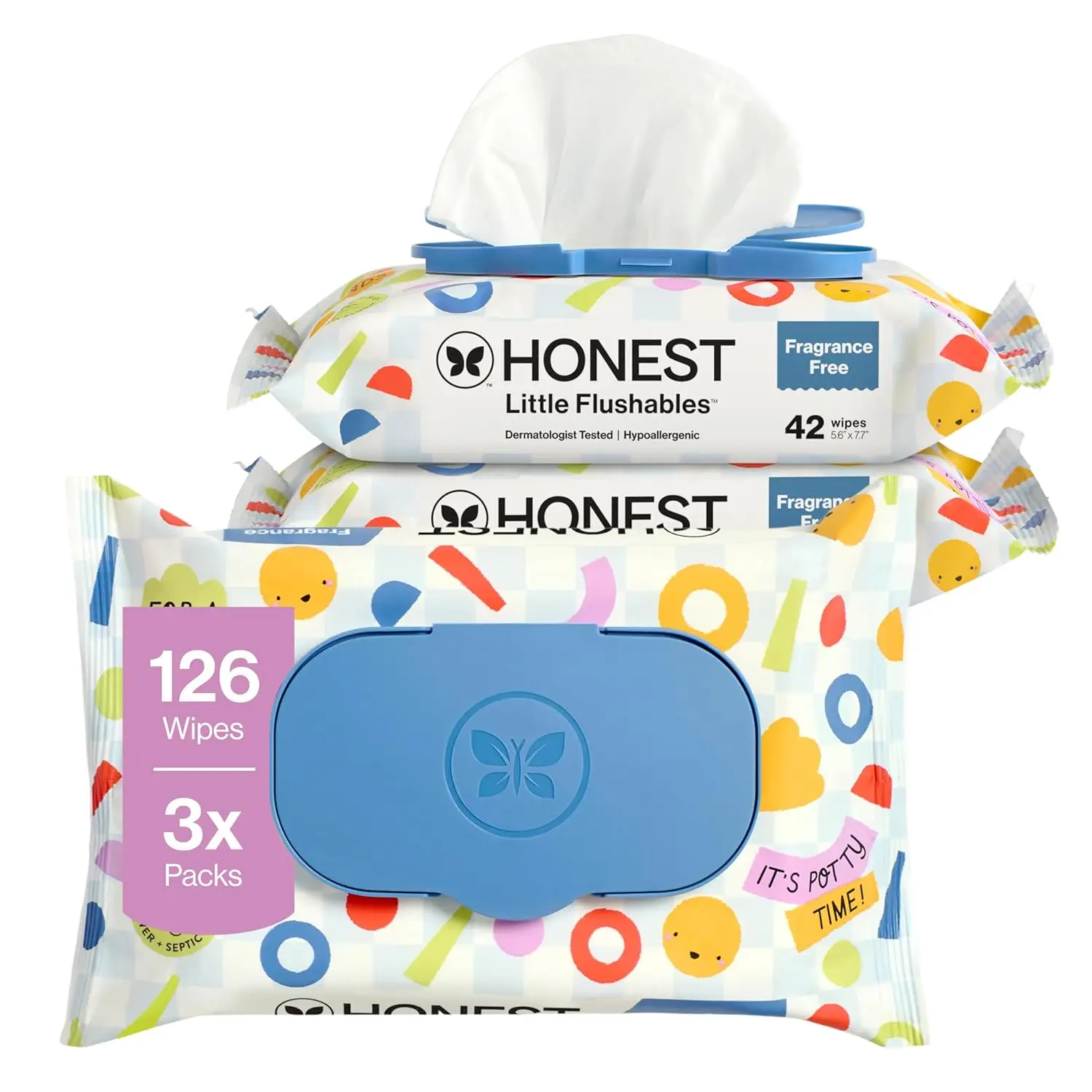 

Hypoallergenic Flushable Wipes for Toddlers, 126 Count - Fragrance Free & Plant-Based
