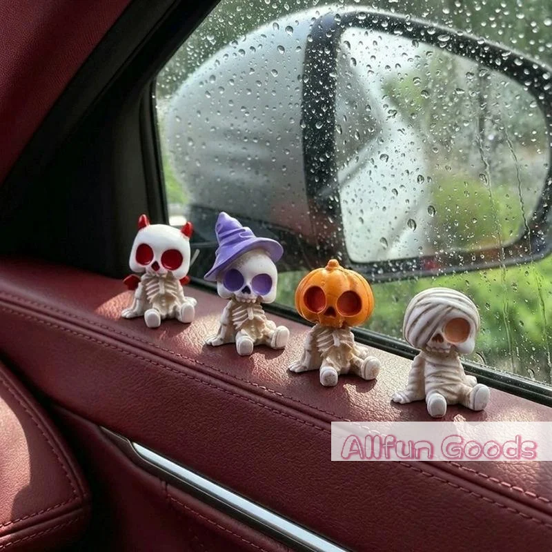 [TG835]4Pcs Halloween Mini Figurines Set, Spooky Resin Decor With Pumpkins Ghosts Skulls For Party Home Garden Decoration