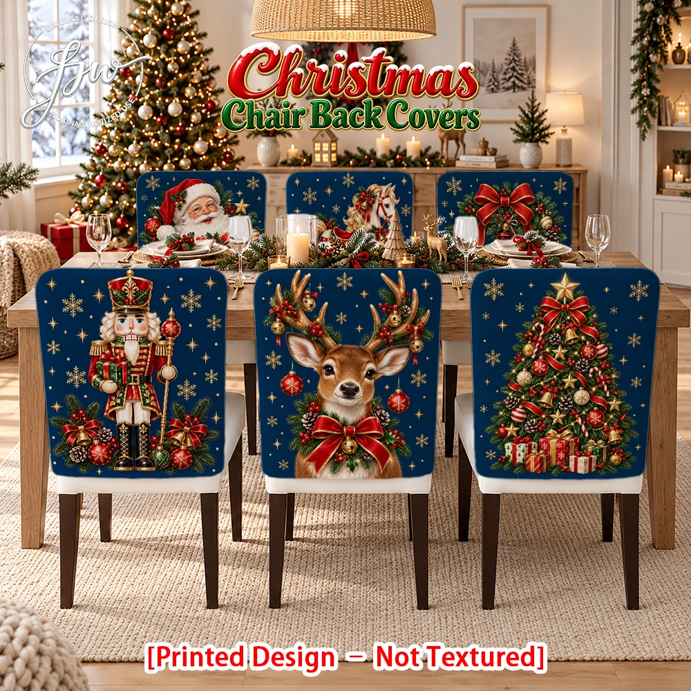 2/4/6pc Christmas Chair Back Covers Vintage Xmas Themed Dining Chair Slipcovers Holiday Decorative Seat Protector for Home Party