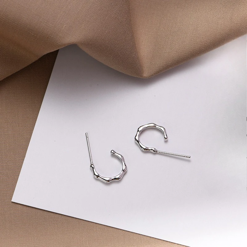 Fashion Minimalist 925 Sterling Silver Semi-circle Bamboo-shaped Stud Earrings for Women Girls Korean Jewelry Accessories Gifts