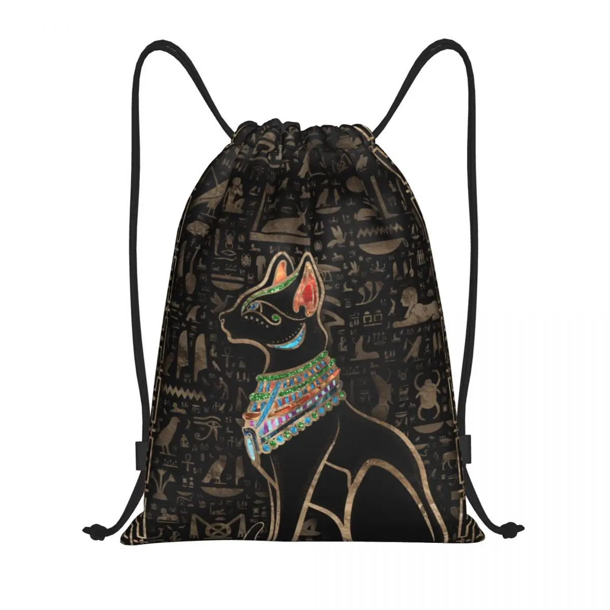 

Иероглифы египетский кот Бастет рюкзак на шнурке для женщин и мужчин спортивный спортивный рюкзак портативная тренировочная сумка мешок