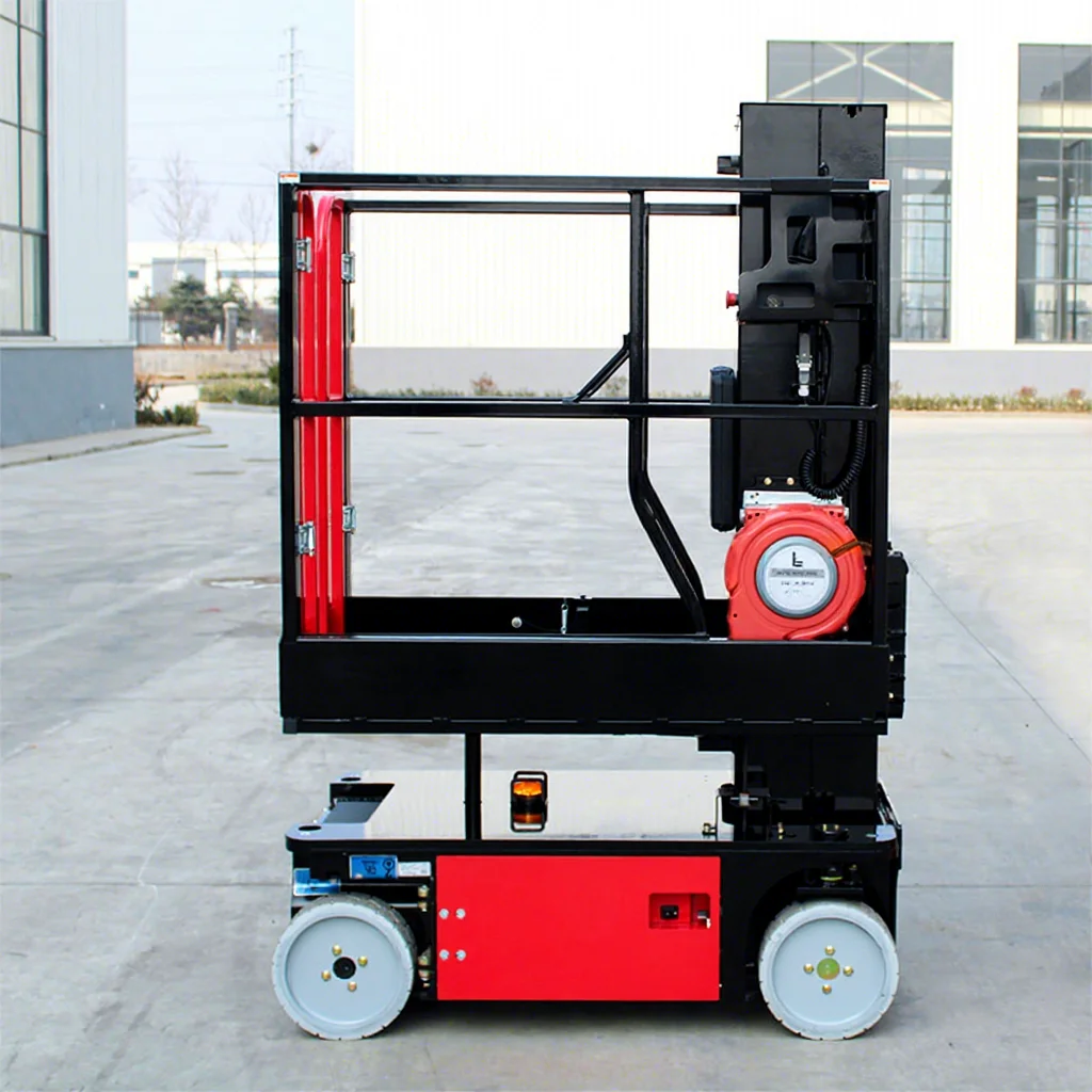 Portable mini mobile vertical mast lift, new stainless steel 227kg 5.6m-8m 14m maximum height battery powered