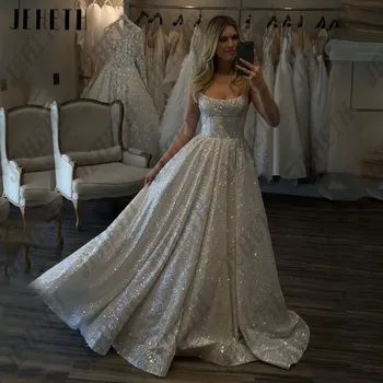 JEHETH لامعة تول بسيط حرف A-line فستان حفلة موسيقية بدون حبال أنيقة سباركلي فساتين حفلات زفاف غمد مشد قطار الاجتياح حسب الطلبjeheth لامعة الشيفون بسيطة الخط حفلة موسيقية فساتين بدون حمالة أنيقة لامعة عرس حزب فساتين مشد