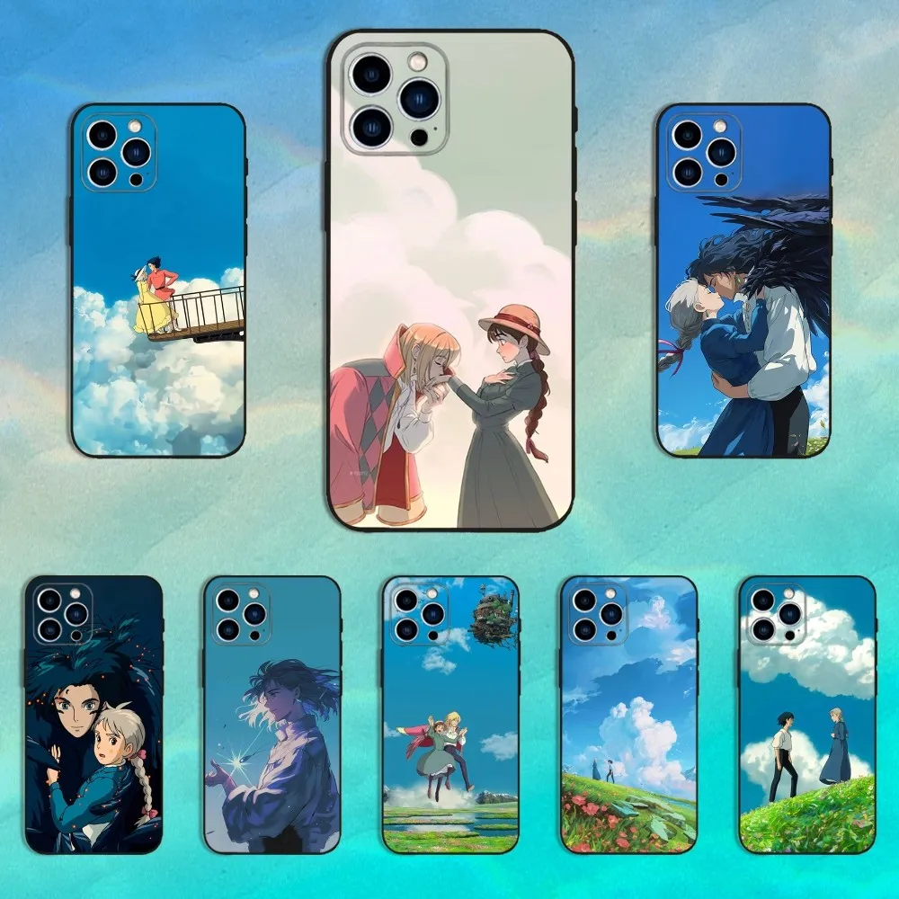 

H-Howls M-Moving C-Castle Phone Case For iPhone 16,15,14,13,12,11 Plus,Pro Max,XS,X,XR,SE,Mini,8,7,Soft Silicone Black Cover