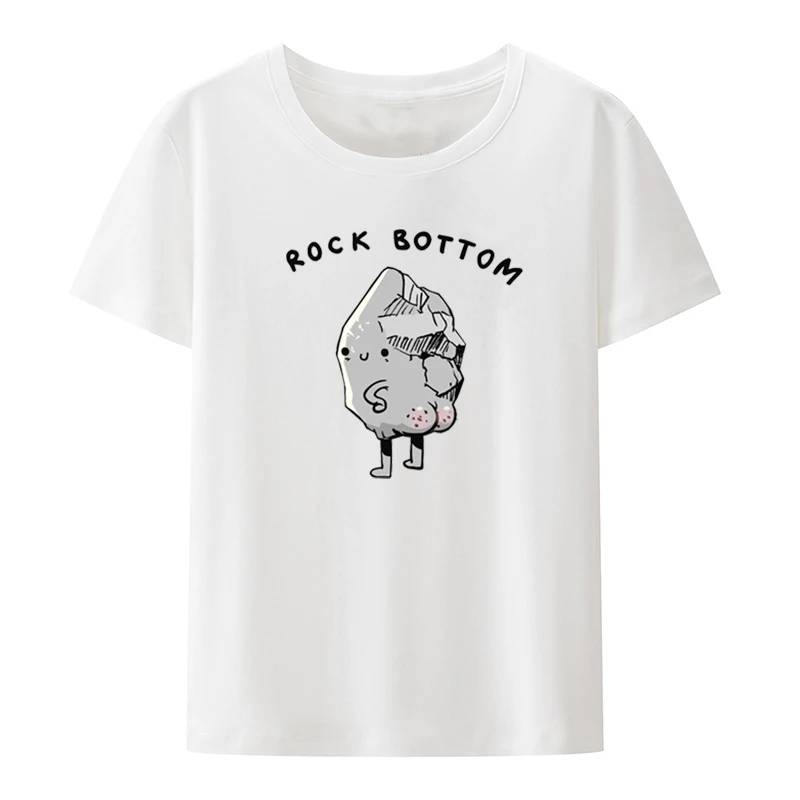 Rock Bottom Graphic T-shirt Funny Tee Character Female Clothing De Mujer Retro Crop Top Slim Koszulki Roupas Women's Cropped