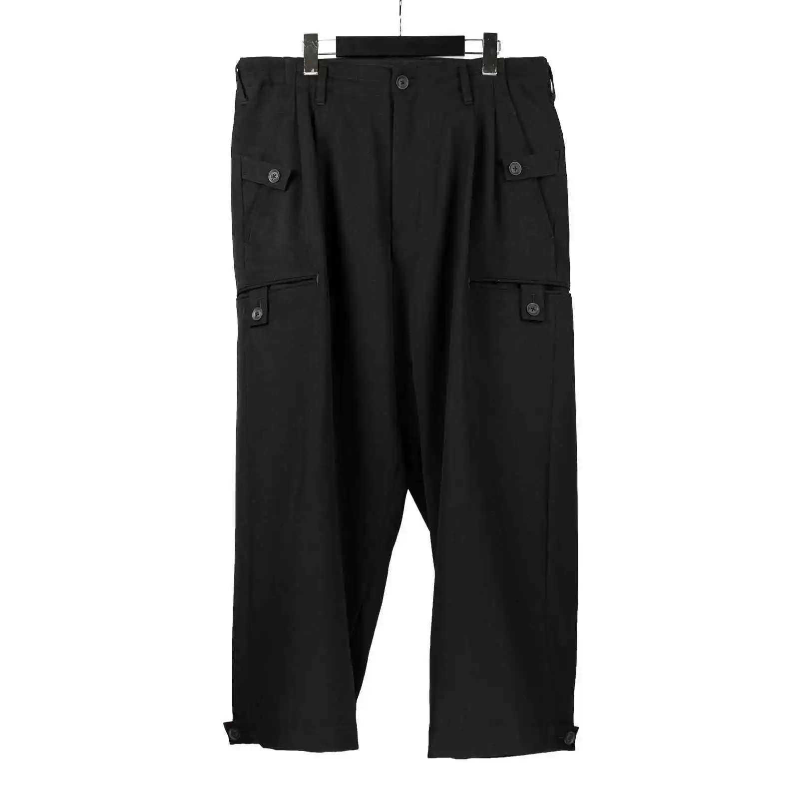 

TOP-YAMAMOTO оригинальный дизайн темно-черные свободные длинные брюки с несколькими пуговицами шерстяные прямые брюки