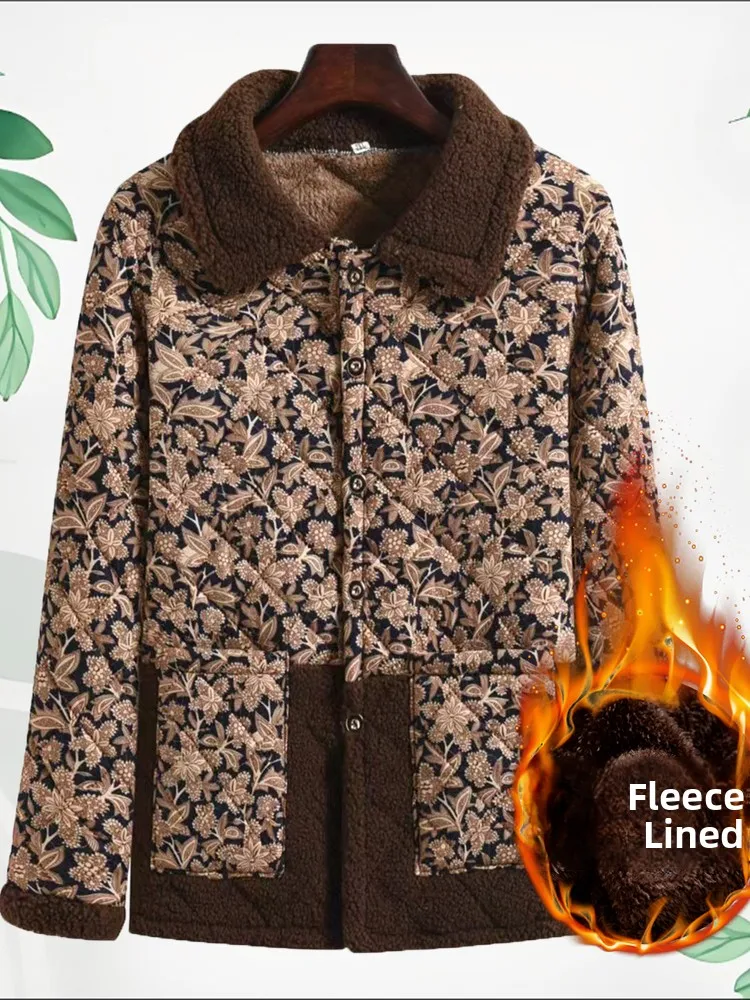 

Thiened Fce Mom Cotton Jaet Loose Floral Print Cold Proof andma Small Cotton Jaet anny Top Polyester Fiber Fill