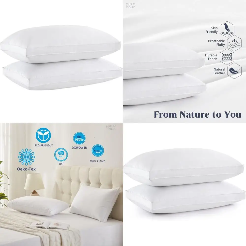 

Queen Size Cotton-Covered Goose Down Pillows, Set of 2, Hotel-Quality Support