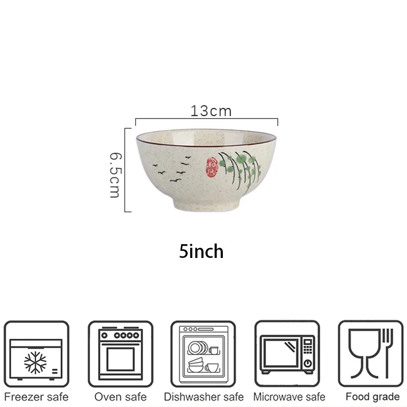 YWDL 5inch Ceramic Rice Bowl Japanese Retro Style Cereal Soup Dessert Snack Bowl Kitchen Tableware Microwave Safe 1pc