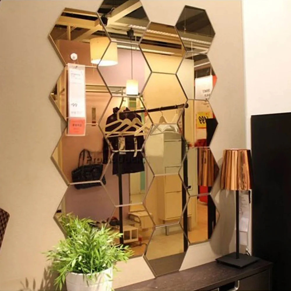 Autocollants muraux en miroir hexagonaux en acrylique, autocollants adhésifs amovibles, décoration murale pour salon, salle de bain, chambre à coucher, décoration de la maison