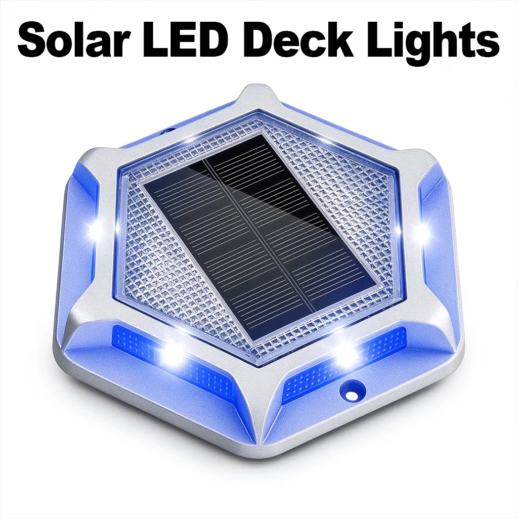 Hexagonal Dual Color Solar Driveway Marker Light White and Blue Solar Powered Automatic Dusk to Dawn Lighting Pressure Resistant