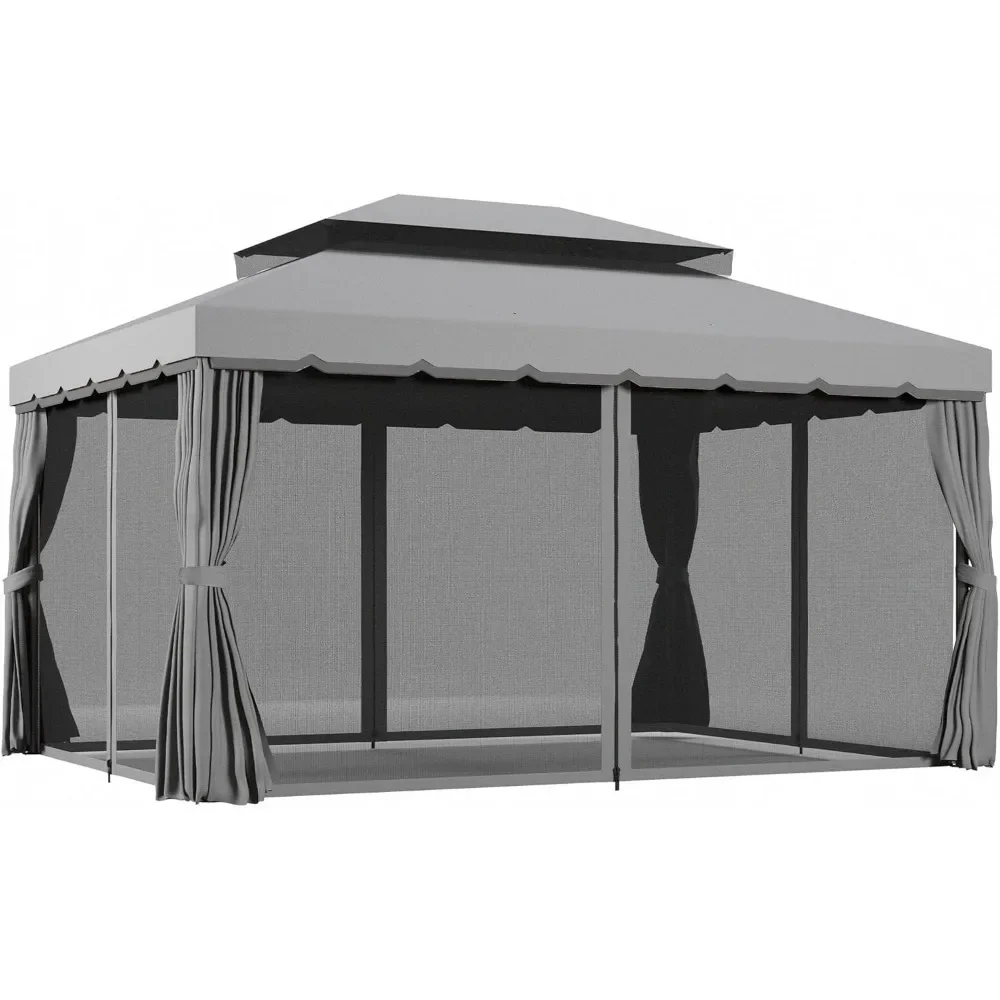 

10' x 13' Patio Gazebo, Outdoor Gazebo Canopy Shelter with Netting and Curtains, Aluminum Frame for Garden, Lawn, Backy and Deck