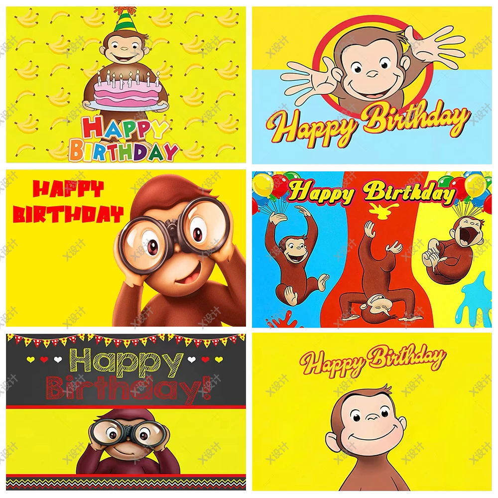 

Cute Cartoon George Monkey Background Children Birthday Party Banner Decoration Supplies Baby Party Gifts Vinyl Photo Shoot Prop