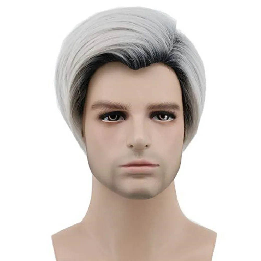 Men's Cosplay Wig Heat Resistant Straight Hair with Side Swept Bangs for Carnival Party