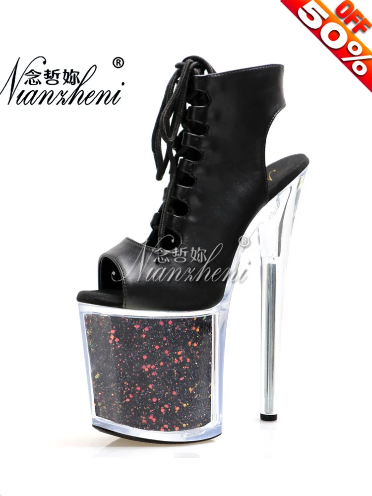 20cm Ankle Boots with Lace-Up Design High Heels Platform Sexy Peep Toe for Exotic Dancer Pole Dance Roman Punk Style Clubwear 8-