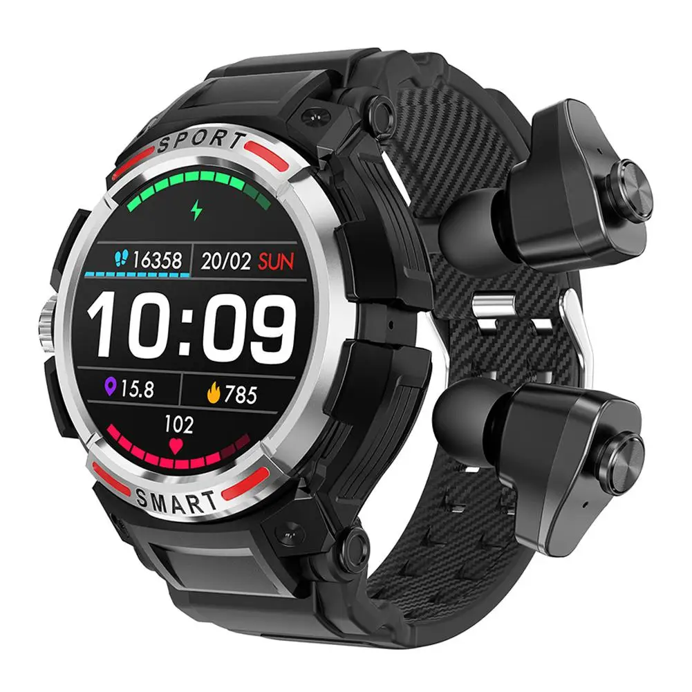 

Smart Watch with Earbuds Stereo Earphones Music Smartwatch Heart Rate Blood Pressure Monitor Fitness Tracker for Android iOS