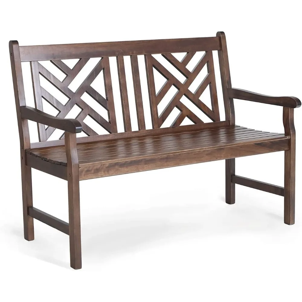 

Outdoor Acacia Wood Garden Bench with Backrest and Armrest, 2-Person Slatted Seat Bench Patio Furniture for Porch Park