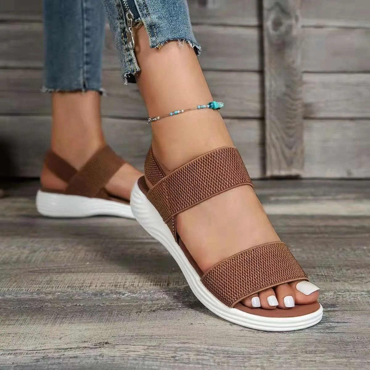 Women\'s Wedge Heel Platform Cozy Sandals Ladies Outdoor Beach Sandals Elastic Band Designer Shoes Sandals Women Summer