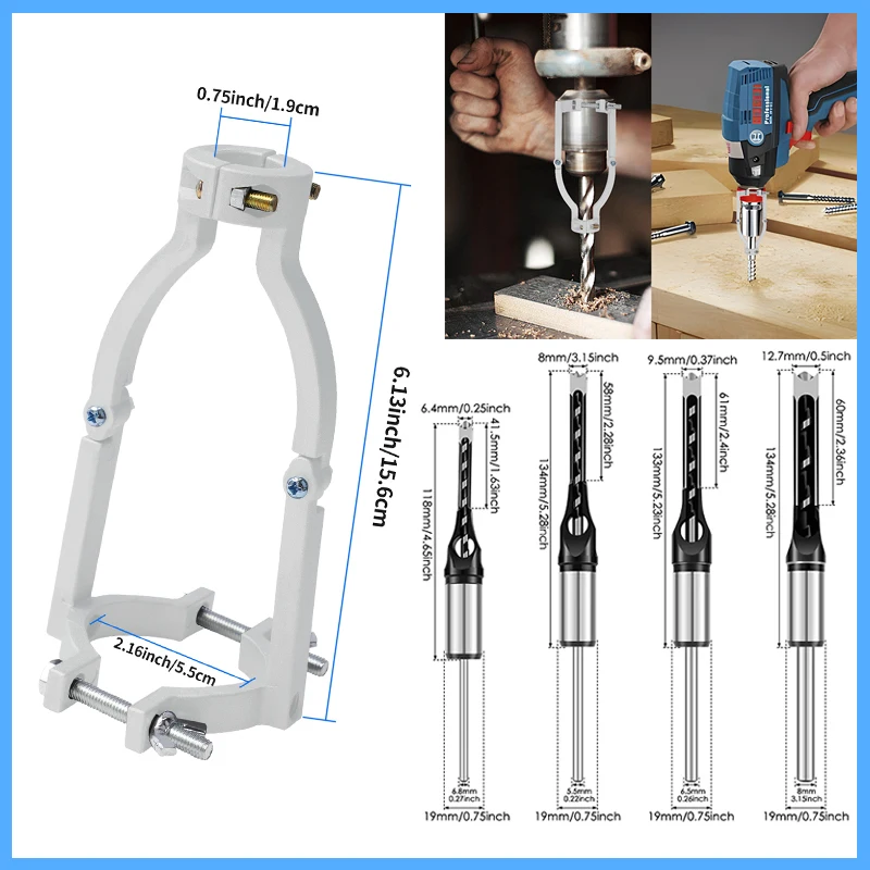 Adaptador de Broca de Furo Quadrado com Peças de Broca de Furo Quadrado Fácil Instalação e Desmontagem para Ferramentas de Broca de Madeira