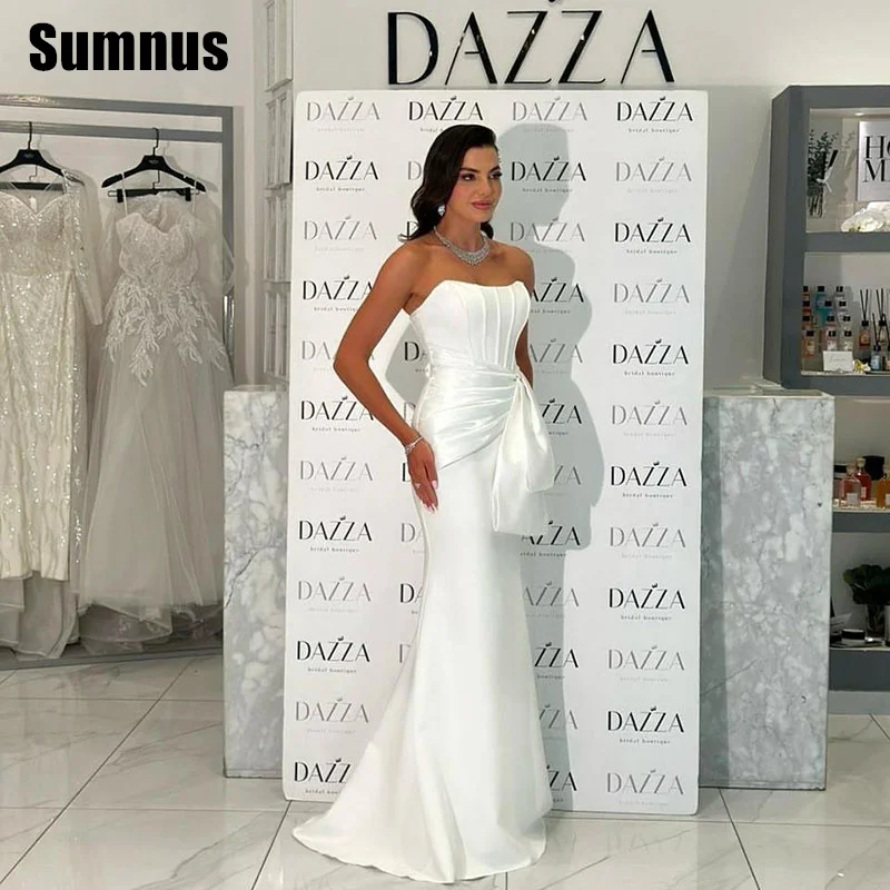 

Sumnus Modern Mermaid Evening Dresses White Strapless Sleeveless Party Dresses Floor-Length Prom Dresses Customized