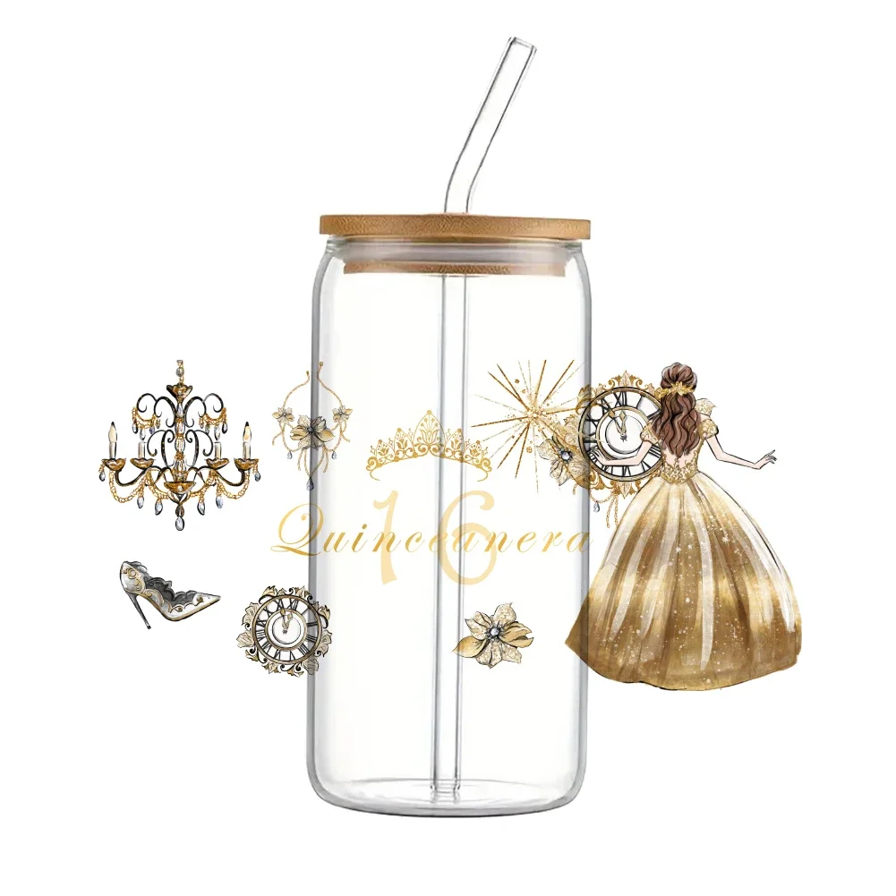 Compleanno Matrimonio 11x24 cm Cerimonia Per Libbey 16 once Può Bicchiere 3D Impermeabile UV DTF Caffè Può Avvolgere Libbey Involucro di Vetro