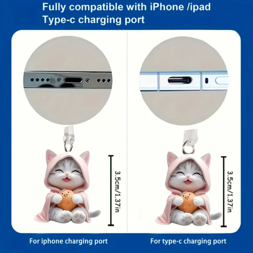 Connector Cover Flat Dust Plug Charging Port Protector Acrylic Cat Pendant For Iphone Electronics Accessory Mobile Phone