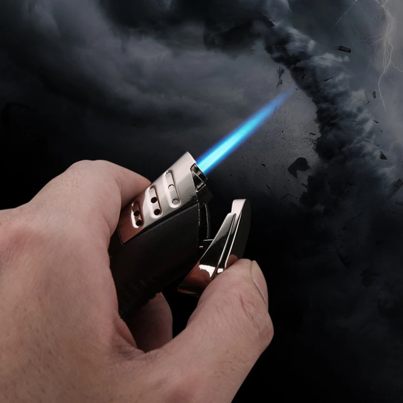 

HONEST Metal Windproof Lighter Inflatable Gas Creative Personality Straight Charge Cigar Lighter Blue Flame