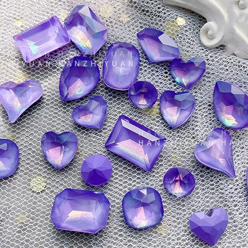 K9 Purple puntiagudo inferior corazón cristal taladros brillantes encanto diamantes de imitación Y2K manicura arte de uñas decoraciones DIY accesorios al por mayor