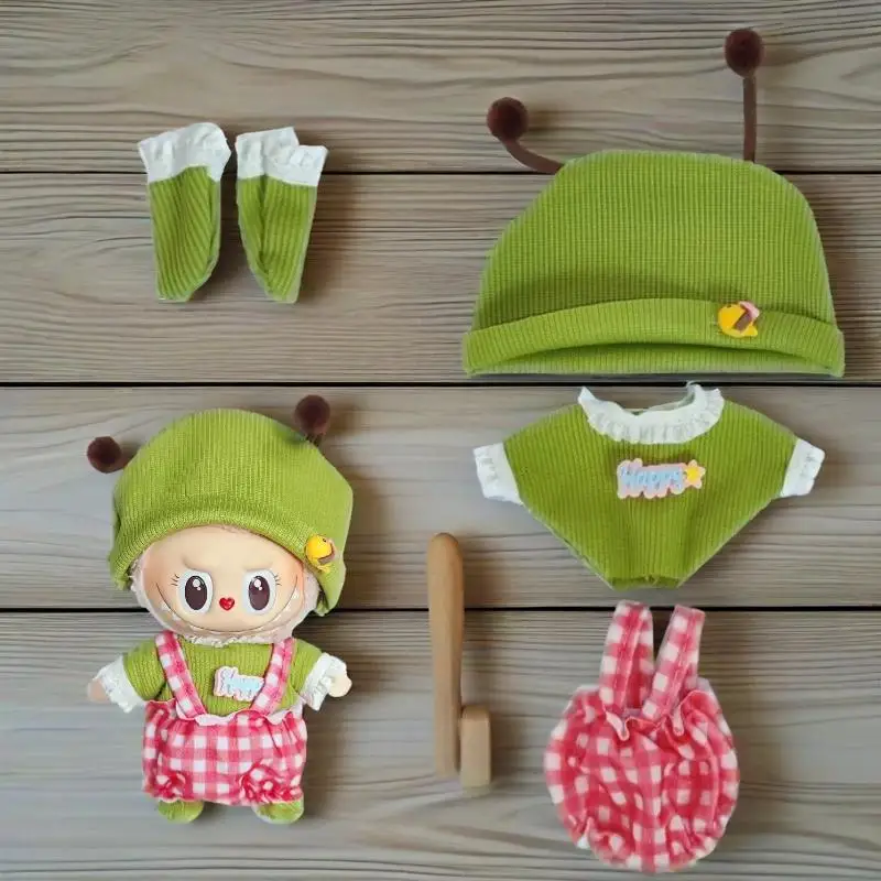 

Clothes for 17cmLabubu Plush doll clothing, hair band, t-shirt, trousers, cotton doll bag, dress accessories waist bag
