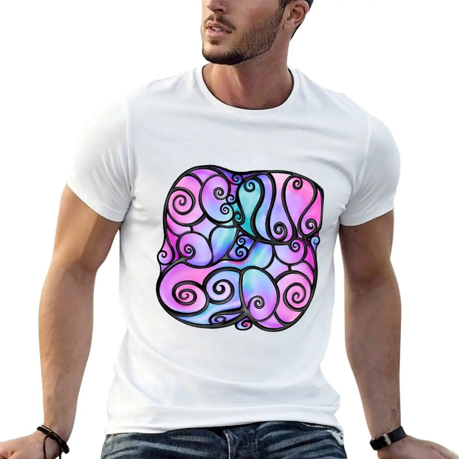 

Swirly Bubbles in Pink T-Shirt anime t shirts for man cotton tshirt 100% T-Shirt