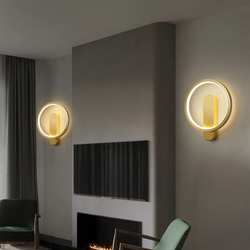 

Bestselling Circle Living Room Backdrop LED Wall Lights High Quality Bedroom Bedside Wall Lamp gold round