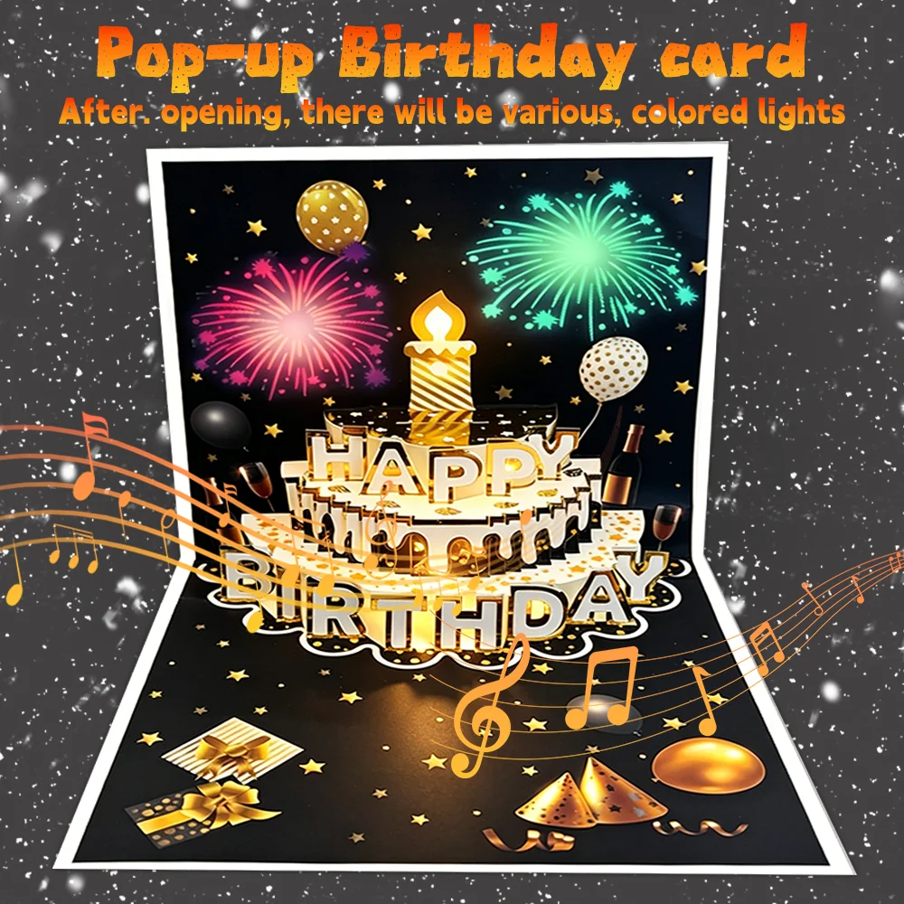 1pc Fireworks-Themed Birthday Cake Greeting Card, 3D Carved Stereoscopic Happy Birthday Card, Suitable for Anyone - view 2