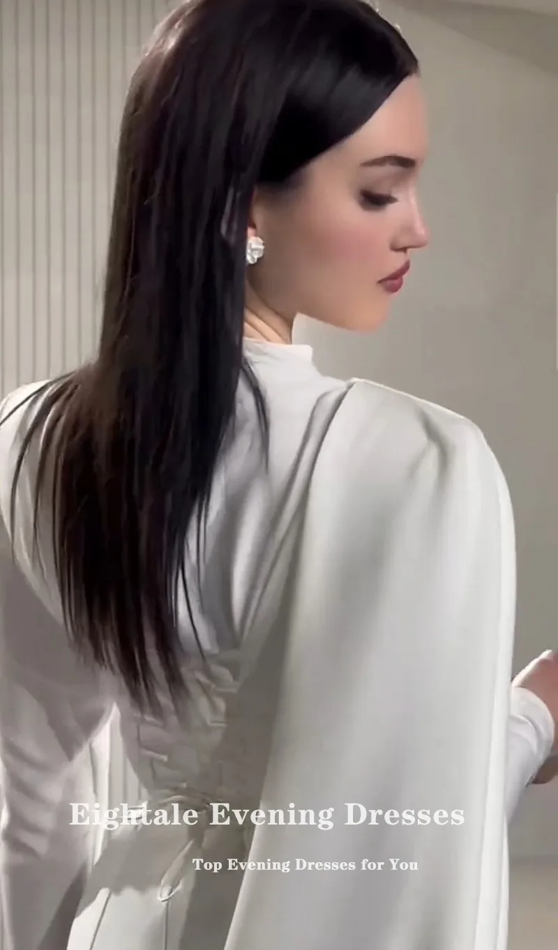 Eightale คํางานแต่งงานชุดที่กําหนดเองสีขาวงาช้างซาตินคอยาวแขนยาว Mermaid ชุดเจ้าสาว Vestido De Noiva