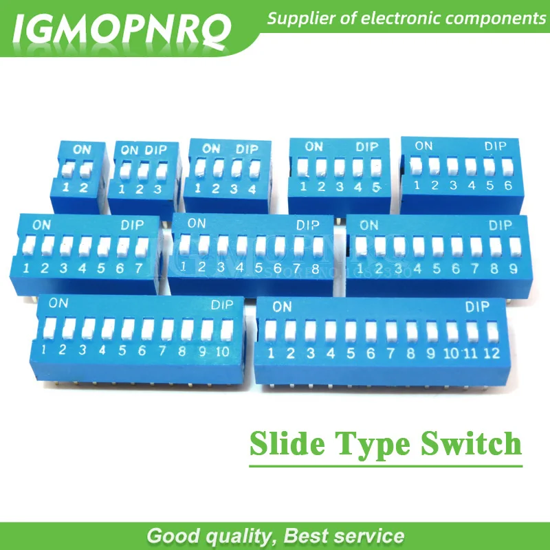 10pcs Slide Type Switch Module 1 2 3 4 5 6 7 8 10 12PIN 2.54mm Position Way DIP Pitch Toggle Switch Blue Snap Switch Dial Switch