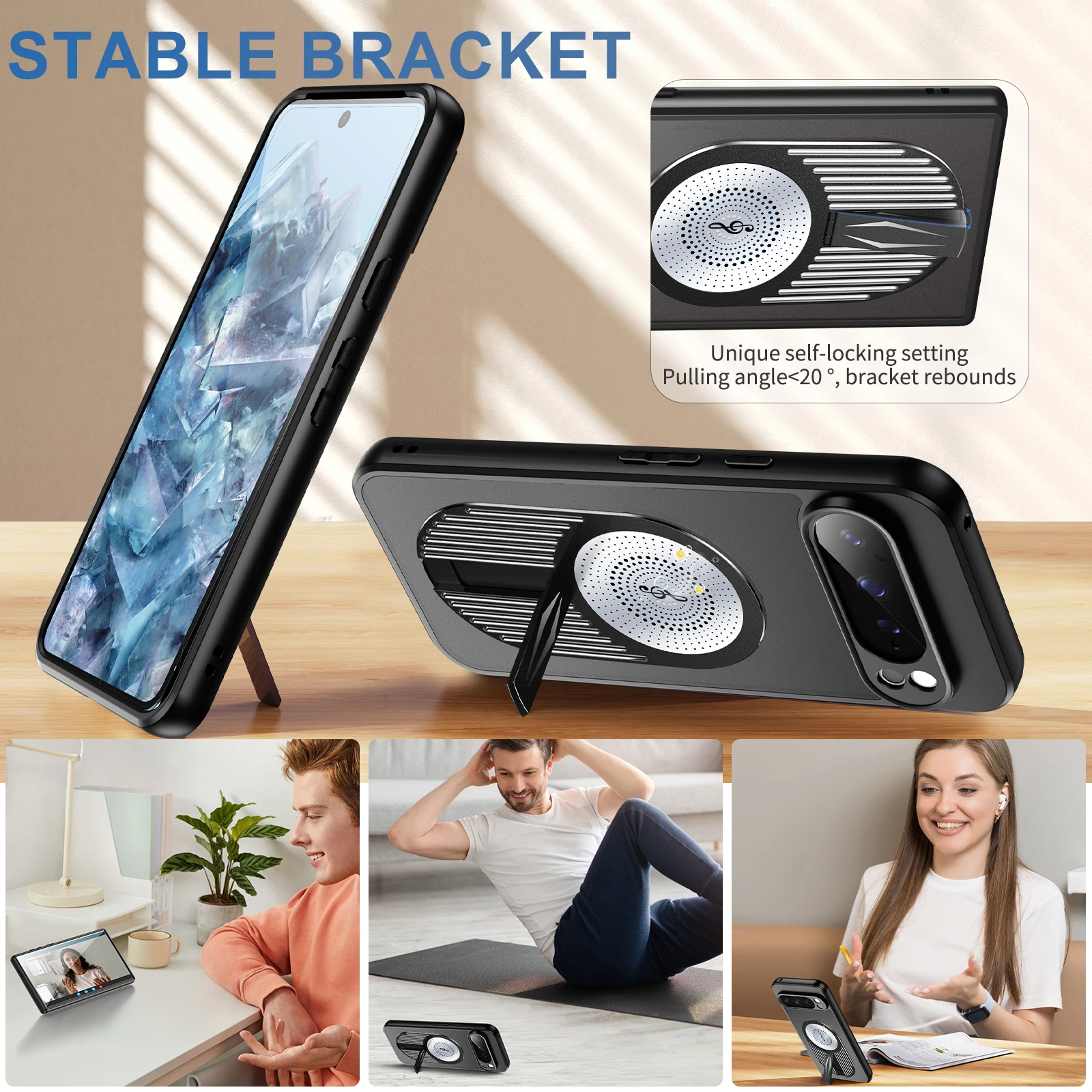 Matte heat dissipation bracket back case For Google Pixel 8 9 Pro XL Support wireless charging Fall prevention Phone Case