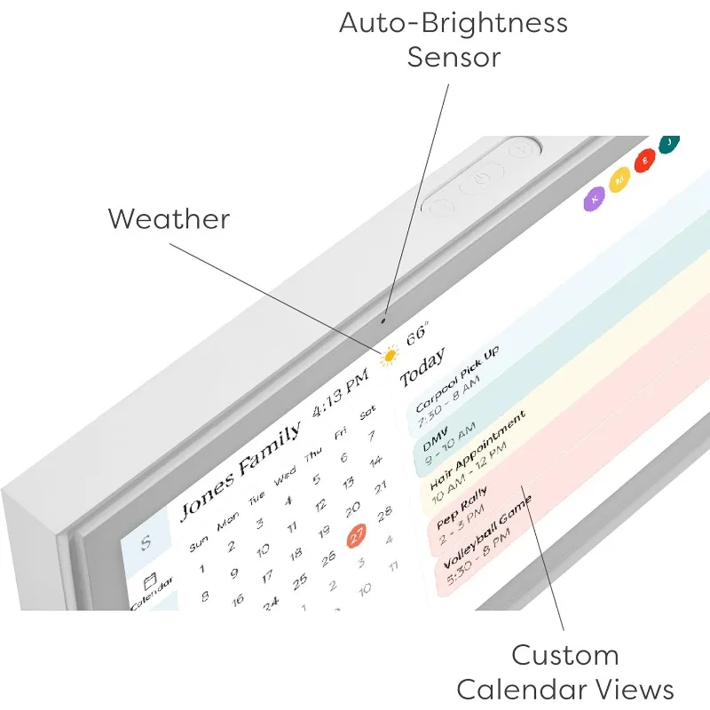 Calendario: Calendario digital y gráfico de tareas de 15 pulgadas, pantalla interactiva con pantalla táctil inteligente para horarios familiares, soporte de pared incluido