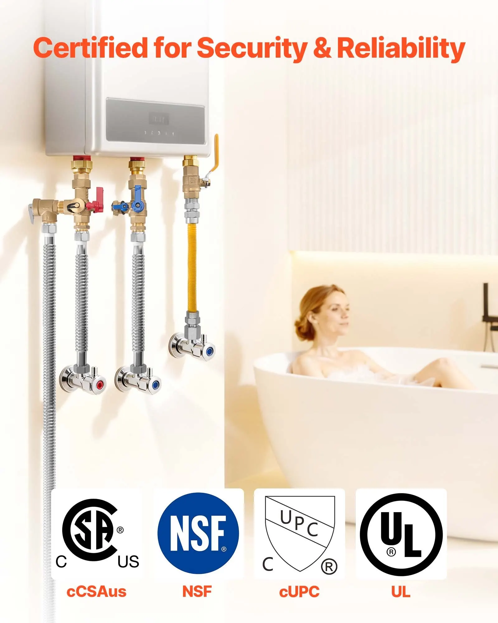 

Water Heater Kit, 3/4 Inch Cold & Hot Water Plumbing Repair Kit With 600 WOG Isolation Valves, Pressure Relief Valve, Ball Valve, Gas Hose, Compatible With Most Tankless Waters Heater Brands