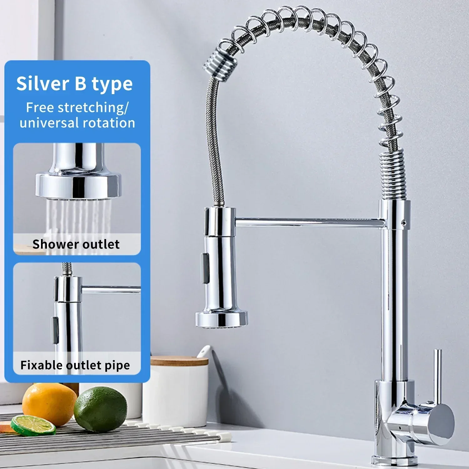 Küchenarmaturen Feder-Küchenarmatur mit Ausziehbarer Brause 360° ° Drehbarer Einhand-Wasserhahn für Heiß- und Kaltwasser aus Edelstahl mit Dual-Modus-Auslauf, Spritzschutz und Wassersparfunktion für Küche und Haushalt – Detail 9