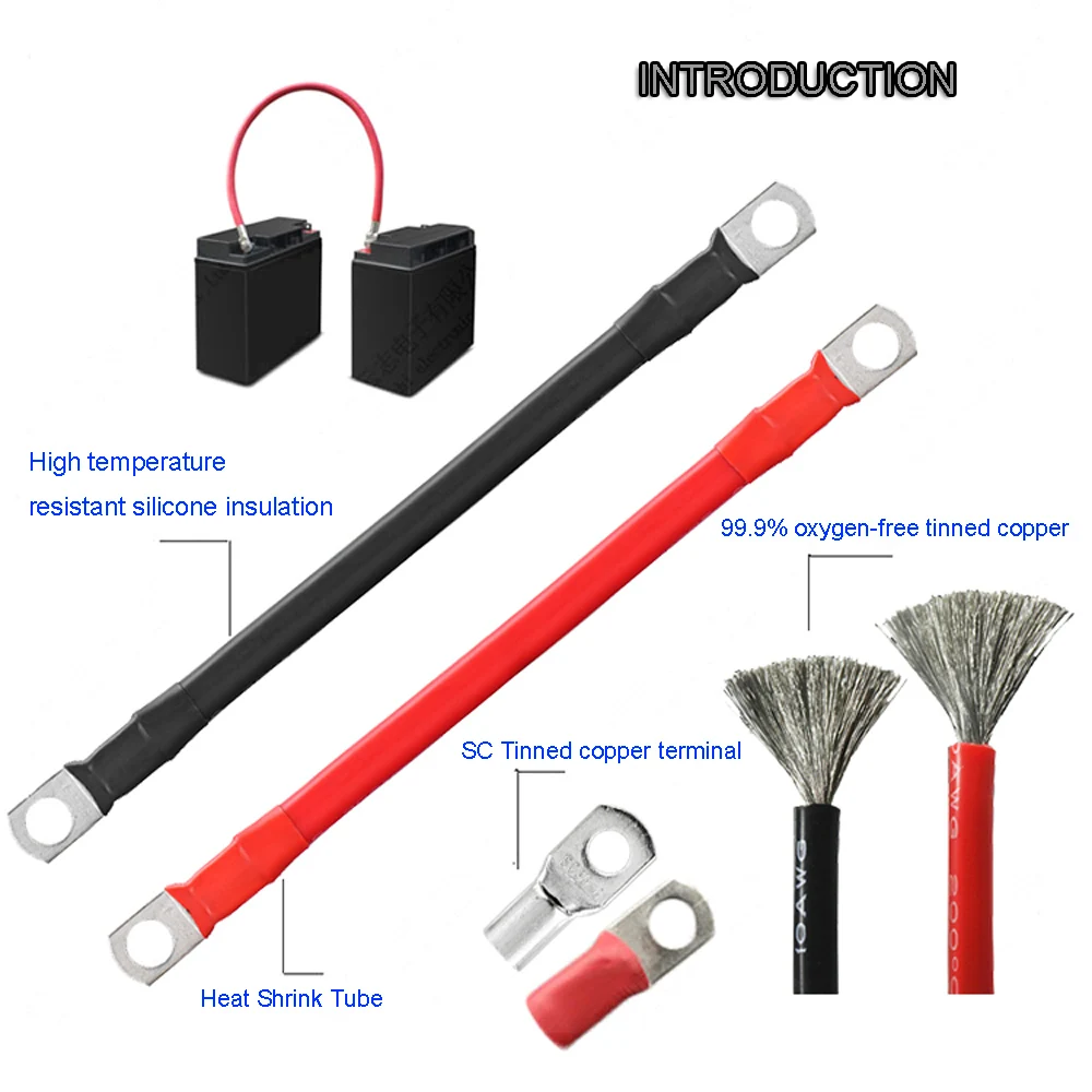 كابل توصيل بطارية سيليكون فائق النعومة 8/6/4/2/0AWG مع العروات النحاسية المعلبة M6 M8 M10 للعاكس والبطارية والسيارة وUPS. #5