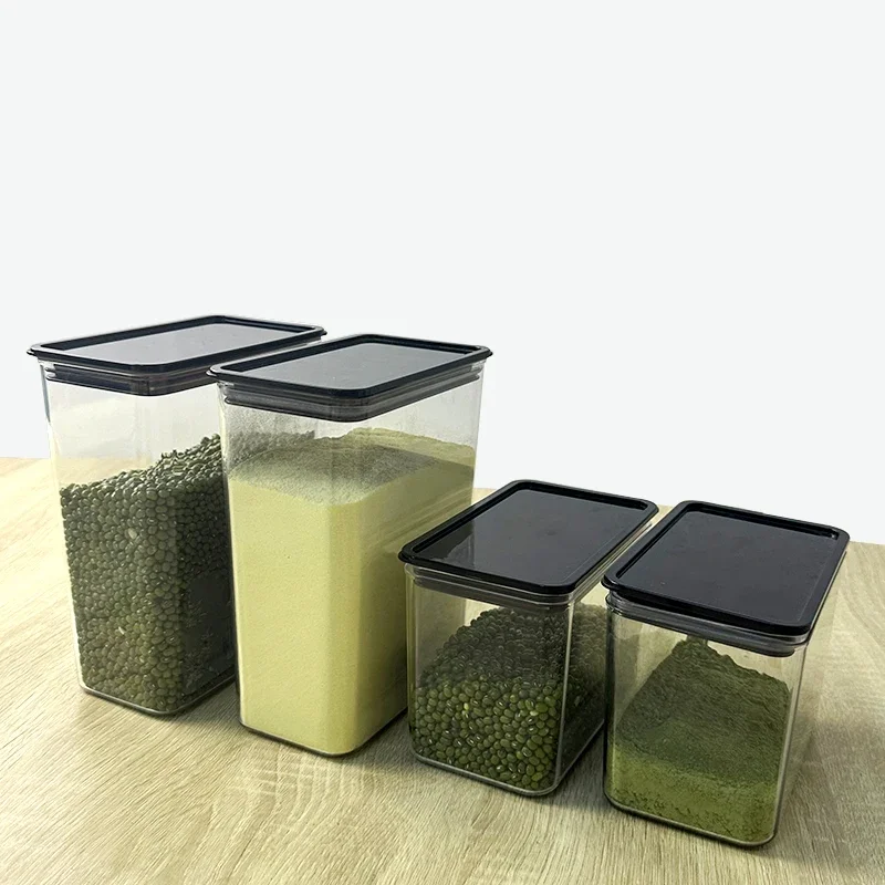 صندوق بلاستيكي مختوم، جرة تخزين، حاويات تخزين، صندوق مسحوق الفاكهة الخاص، جرة مربعة شفافة محكمة الغلق، جرة حبوب البن المختومة